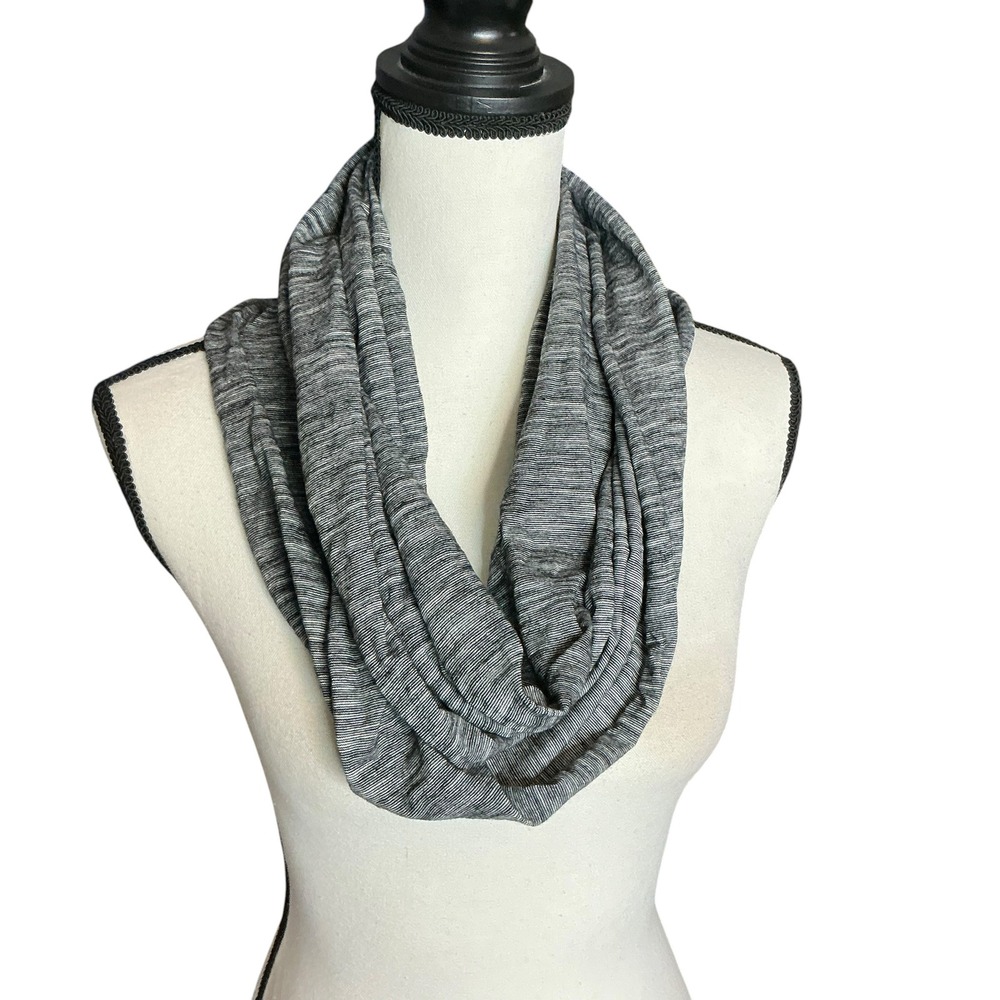 J. Jill Grey Striped Infinity Scarf Women One Size Soft Cotton Jersey Loop